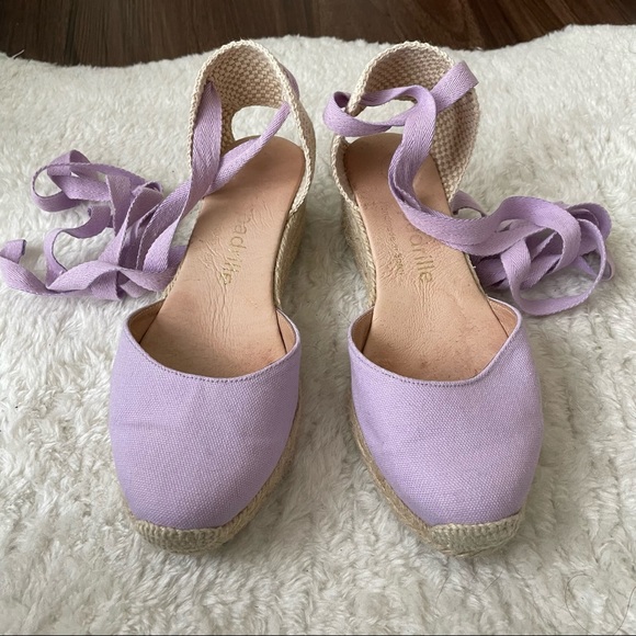 espadrille Lilac Canvas Lace Up Wedge Espadrilles - Low Wedge - EU38/UK5 - Picture 4 of 12